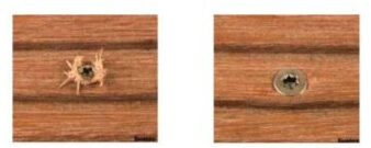 à gauche vissage sans pré perçage et à droite vissage avec pré perçage